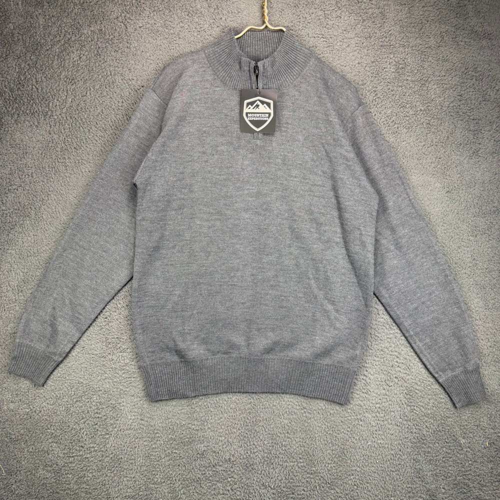 Mountain Expeditions Mens Gray Quarter Zip Mock Neck Knit Sweater Size Large